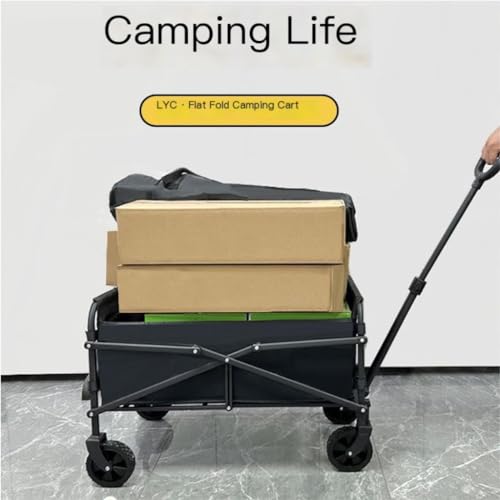 CHEMYO Strandtrolley, Campingwagen, zusammenklappbarer mobiler Wagen, Einkaufswagen für Outdoor-Camping, Picknickwagen, tragbarer Anhänger, Campingwagen, Trolley-Wagen (schwarz) – Bild 5