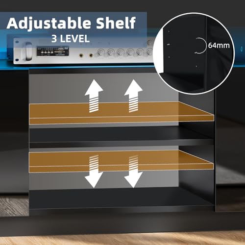 HOMMPA LED TV Stand for 55/50/43/40/32 inch TV Modern Entertainment Center with Power Outlets, Gaming TV Consoles with Storage Media Table with LED Lights Game Cabinet for Living Room Black - Image 7