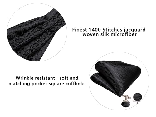 Image of Barry.Wang Ascot Ties Cravat Tie Men Paisley Plaid Scarf Self Tie Pocket Square Cufflinks Set Wedding Party