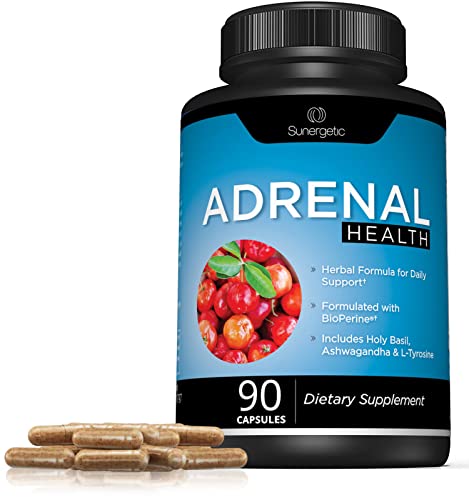 Image of Sunergetic Premium Adrenal Support Supplement - Adrenal Formula for Energy, Adrenal Health & Mood - Adrenal Complex Includes Ashwagandha, L-Tyrosine, Holy Basil & Acerola -90 Capsules