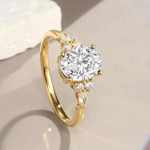 Moissanite Engagement Ring for Women Oval Cut Statement Ring 14k Gold Vermeil 925 Sterling Silver 1.5ct Promise Wedding Rings Birthstone Anniversary Christmas Gifts Sizes 5 to 123