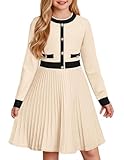 GRACE KARIN Girls Sweater Fall Dress Long Sleeve Knit A Line Contrast Casual Winter Dresses Apricot Size 10-12