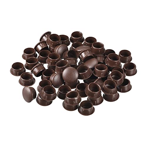 Image of uxcell Screw Hole Plugs, 15mm(19 /32 inch) Dia PP Snap in Shelf Button Flush Type Caps for Furniture Cabinet Cupboard, Dark Brown 60 Pcs