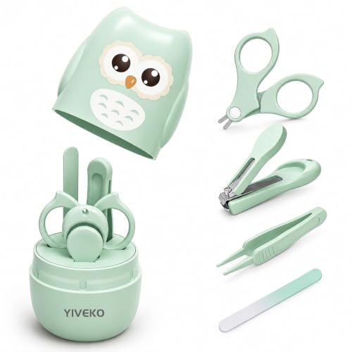 Image of YIVEKO Baby Nail Kit, 4-in-1 Baby Nail Care Set with Cute Case, Baby Nail Clippers, Scissors, Nail File & Tweezers, Baby Manicure Kit and Pedicure kit for Newborn, Infant, Toddler, Kids-Owl Green