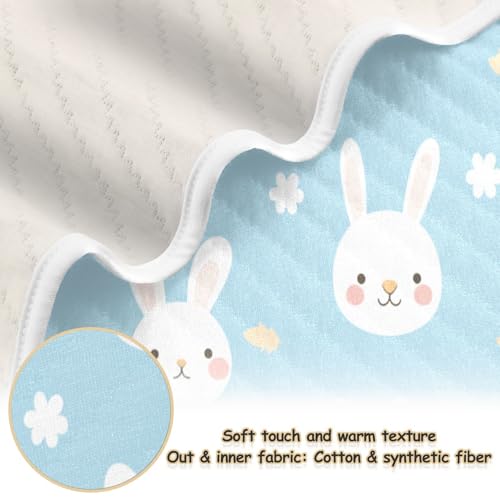Custom Cute Bunnies Blue Muslin Blankets Cozy customised Bunny Monogrammed Blankets for Nursery Stroller Crib 30x40in necesarias para Bebes2