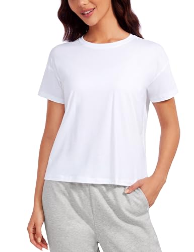 CRZ YOGA Pima Cotton Short Sleeve Workout Tops for Women Loose Basic T-Shirts Athletic Gym Casual Shirts