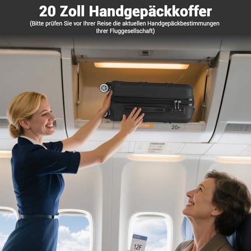 KONO Trolley Koffer Mittelgroß 4 Rollen Leicht Hartschalenkoffer Reisekoffer mit TSA Schloss, 65x44x25.5cm, 61Liter, Zwillingsrollen Rollkoffer, ABS Hartschale (Schwarz, L)