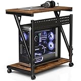 Computer Tower Cart, Height Adjustable PC Tower Stand, Mobile Rolling PC Cart, 2-Tier ATX-Case CPU Holder, PC Stand with Wheels, 23.23'-31.10' H, Rustic Standard