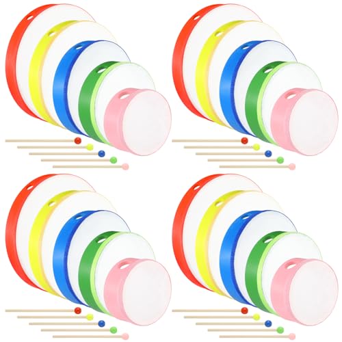Boao 20 Sets Hand Drums with Drum Sticks 12' 10' 8' 6' 4' Wood Frame Drum Percussion Instruments for...