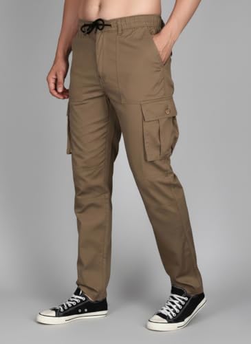 Image of Vogaan Men's Cotton Cargo Pants | Casual Trousers for Men | Comfortable Lower for Men | Breathable Pants with 6 Pockets & Drawstring Elastic Waistband
