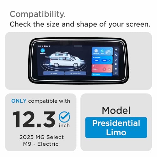 Image of Spartan Shield SCREEN GUARD COMBO For MG SELECT M9 Electric 2026 || Presidential Limo || 12.3 INCH INFOTAINMENT TOUCHSCREEN + 7 INCH INSTRUMENT CLUSTER PROTECTOR | MgSelect M9 EV New Car Digital Display 9H Accessories 2025+ [Not Tempered Glass] (M9 [12 inch Combo] Glossy)