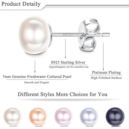 Milacolato 5 Pairs Pearl Stud Earrings for Women | Genuine Freshwater Cultured Pearl Earrings Set 18K White Gold Plated Sterling Silver Stud Earrings | Wedding Bridal Earrings4