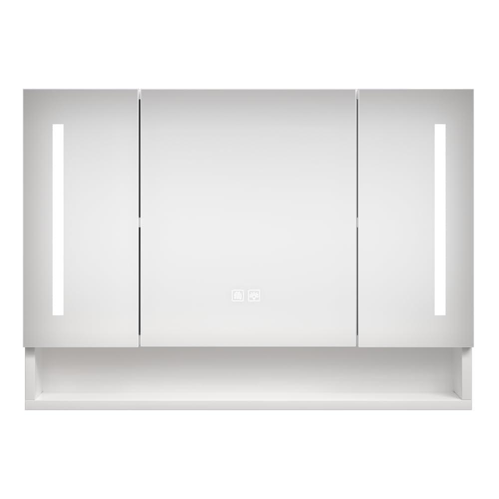 Saiveina Modern 39x28 Inches Aluminium Bathroom Cabinets, Medicine Cabinets with Mirrors and LED Lights, Bathroom Storage Cabinet with Multilevel Storage Compartments
