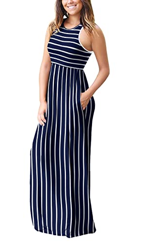 Image of EUOVMY Women's Sleeveless Dress Casual Plain Loose Summer Long Maxi Dresses with Pockets