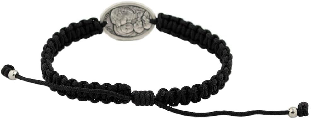Saint Joseph and Holy Family Medal Bracelet | Sturdy Black Woven Cord | Catholic Jewelry | Great Catholic Gift for First Holy Communion and Confirmation | Adjustable2