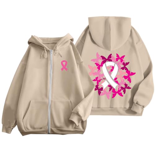 Breast Cancer Awareness Womens Hoodies Graphic Zip Up Hoodie Oversized Sweatshirt Casual Long Sleeve Fall Clothes - image 1