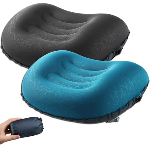 THMINS 2 Pack Inflatable Camping Travel Pillow Compressible Compact Comfortable Ergonomic Inflating Pillows Ultralight Neck & Lumbar Support While Camp Hiking Backpacking