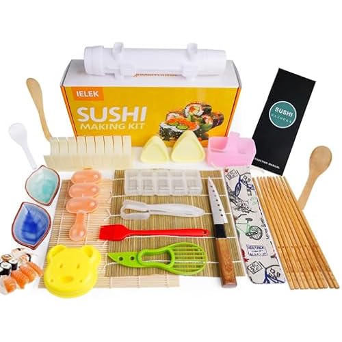 Sushi Making Kit, Upgrade Sushi Kit with Guide Includes Bazooka Roller, Cutting Mold, Bamboo Mats, Musubi Maker, Onigiri Mold, Sushi Knife, Chopsticks, Sauce Dishes & More All-in-One DIY Sushi Gift