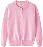 UMELOK Girls' Cardigans Sweaters Cotton Long Sleeve School Uniform Pink, 11-12Y