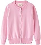 UMELOK Girls' Cardigans Sweaters Cotton Long Sleeve School Uniform Pink, 11-12Y