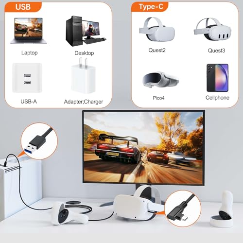 Imangoo IMANGOO-0708 16Ft Right Angle Usb C Cable For Meta Oculus Quest 3 2 Pro Pico 4 Vr Link Cable,Usb 3.0 High Speed Pc Data Transfer Long Extention Cord For Virtual Reality Headset To Pc Steam Gaming Accessories Black thumb #6
