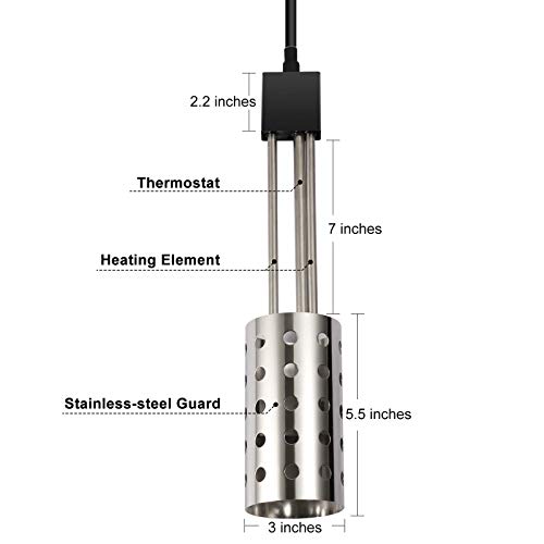 Gesail 1500W Electric Immersion Heater, UL-Listed Bucket Water Heater with 304 Stainless-steel Guard, Submersible Bucket Heater with Thermostat and Auto Shutoff, LCD Thermometer Inlcuded