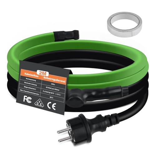 Vrietina Câble chauffant autorégulateur de 2 m - Câble chauffant antigel avec thermostat intégré pour protéger les tuyaux d'eau - Idéal pour les plantes...