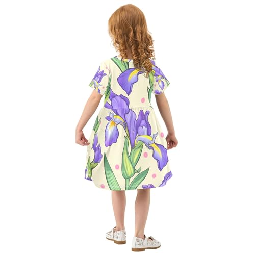 Toddler Girls Dresses 2t Purple Iris Flowers Green Leaves Beige Summer Short Easter Casual Dress Children3