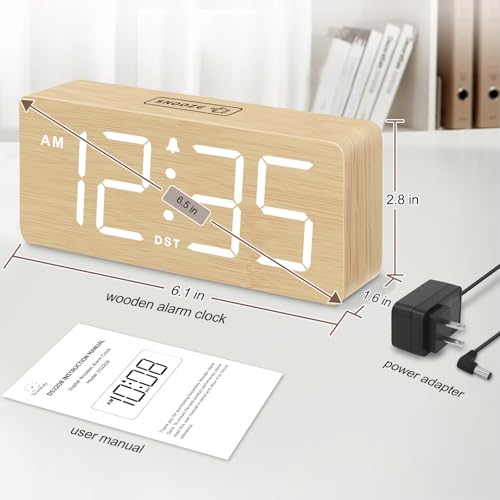 Image of DreamSky Wooden Digital Alarm Clock for Bedroom - Desk Clocks for Living Room with Large Numbers, Dimmer, Loud Alarm for Heavy Sleepers with Volume Control, DST, Office Wood Decor (Plug in Clock)