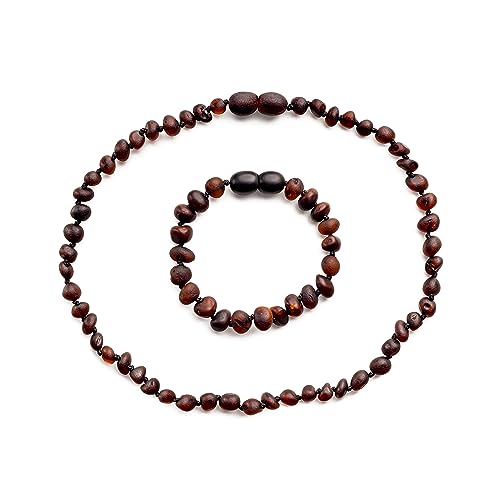 Baltic Proud Amber Necklace and Bracelet Gift Set (Unisex Cherry Raw 12.5 Inches/5.5 Inches) - Certified Premium Quality Raw Baltic Sea Amber3