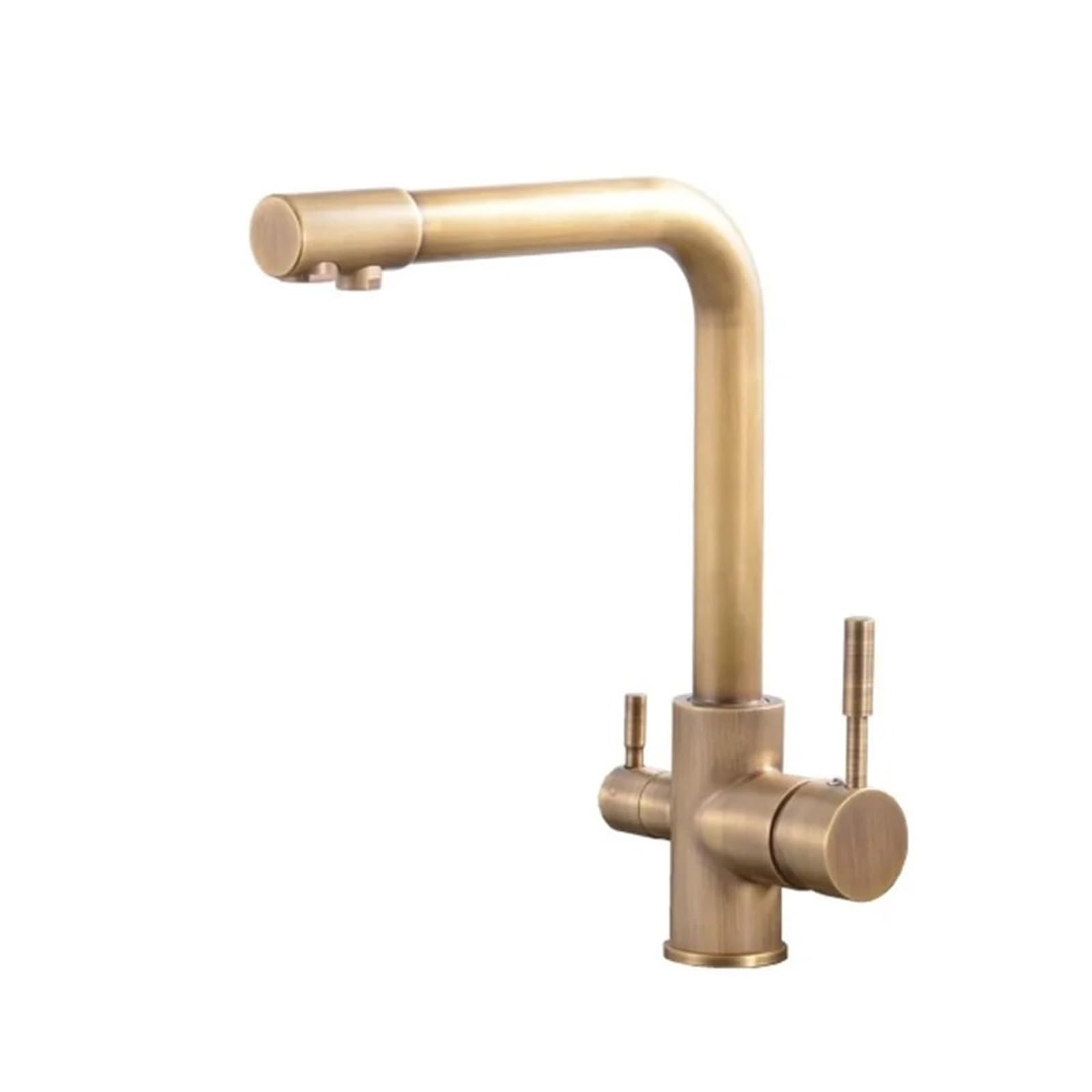 CZYWKDDPP Kitchen Tap, Gold Faucets with Filtered Water, Deck Mounted Drinking Water Mixer Brass Faucet Filter(Antique)