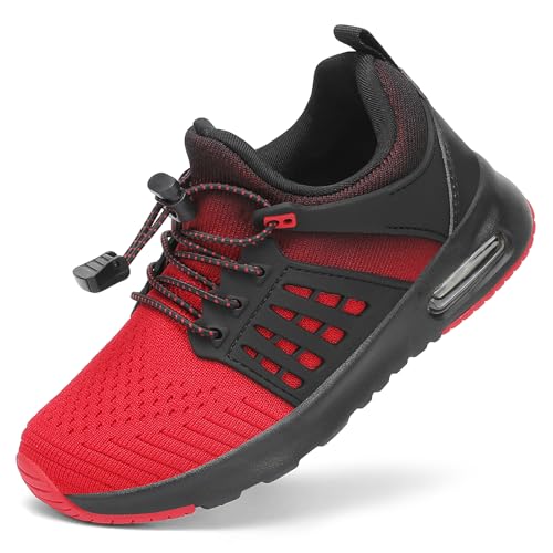 Byrkos Boys Girls Tennis Shoes Non-Slip Kids Running Shoes Air Cushion Kids Sneakers for Athletic Gym Hiking Black Red 3 Big Kid