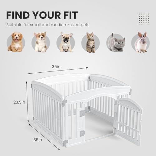Image of SMUG Dog Playpen 4-Panel 24 Inch Safe Secure Indoor Outdoor Pet Fence, Folding Portable 35 x 35 x 24IN, Ideal for Small to Medium Dogs Easy to Clean (White)