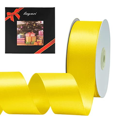 Image of Solid Color Double Faced Yellow Satin Ribbon 1-1 /2 inch X 50 Yards, Ribbons Perfect for Crafts, Wedding Decor, Bow Making, Sewing, Gift Package Wrapping and More