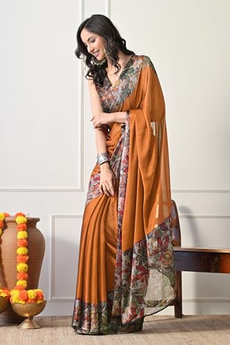 Image of MIRCHI FASHION Women Saree Floral Printed Chiffon | Breathable Lightweight Summer Sari for Office and Daily Use with Unstitched Blouse (Available in 20 Styles)