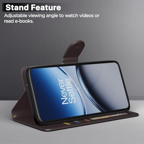Image of Amazon Basics Flip Cover for OnePlus Nord 5 5G Leather Finish | Wallet Stand and Shock Proof | Inside TPU with Card Pockets | Complete Protection Flip Case (Coffee)