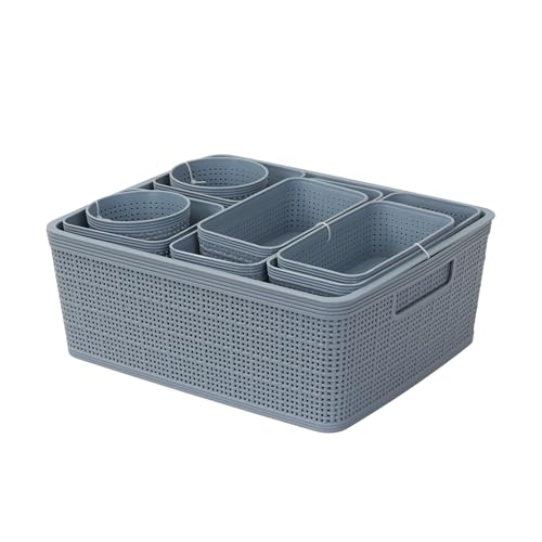 Consejos para Comprar Cesto de plastico que Puedes Comprar On-line. 44 MU:4LIFE Set De 10 Canastas Plásticas De Almacenamiento Con 7 Tamaños Diferentes, Organizador Multiuso Para Cocina, Lavandería, Baño, Cajones Y Oficina (Azul)