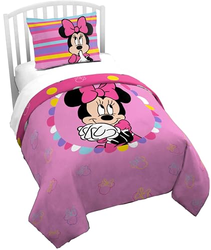 Jay Franco Duvet Cover Set – 2 Piece Comforter Cover and Sham Set, Super Soft Cozy Kids Bedding (Insert Not Included) Pink- Minnie Mouse, Twin