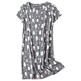 Lindo vestido de dormir de mezcla de algodón de talla grande para mujer, pijama de manga corta y cuello redondo, gris Penguin, Large