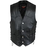 Chaleco de piel para hombre, con botón negro, chaleco de piel Choppers, chaleco rockero, chaleco club, chaleco de cuero, chaleco de cuero, chaleco de cuero (XL, negro), Negro , XL