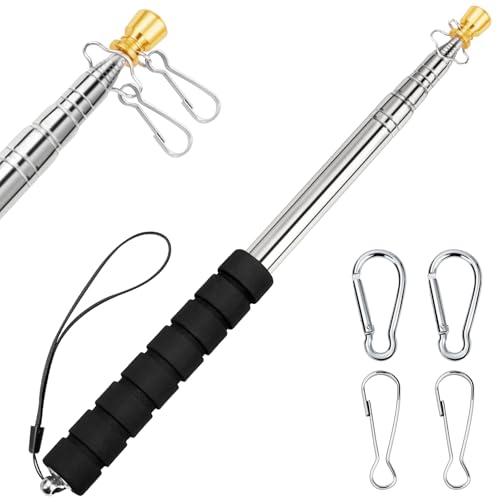 Portable Handheld Flag Pole for Carrying, 8.2Ft/2.5M Stainless Steel Telescopic Hand Held Carry Flag Pole, Telescoping Tour Guide Flag Pole Extendable Hand Flagpoles for 3x5 4x6 flags with 4 Pcs Clips