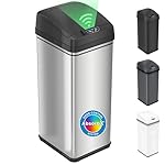 iTouchless 13 Gallon Sensor Trash Can with Odor Filter, 50 Liter Automatic Kitchen Garbage Bin, Fingerprint-Proof Stainless Steel, Smart Hands-Free Motion Lid Pet-Proof Lock, Soft-Close, Matte Silver
