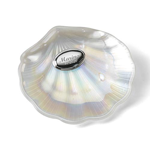 Concha de bautizo cristal nacarado con placa PERSONALIZADA grabada con nombre y fecha