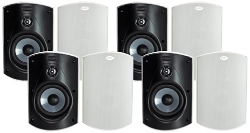 Image of Polk Audio Atrium 5 Outdoor Speakers Wired with Powerful Bass (Pair, White), All-Weather Durability, Broad Sound Coverage, Speed-Lock Mounting System (Pack of 4)
