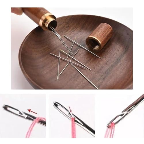 Image of KCALBKCOR 30pcs Self-Threading Quilting Needles with Wooden Case - Long Needles of Various Sizes for Easy Hand Sewing, Embroidery, and Quilting Durable Wooden Case for Easy Storage