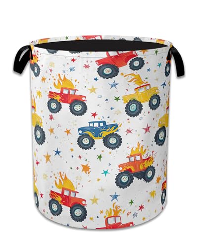 Image of Cute Truck Laundry Basket,Foldable Oxford Cloth Laundry Hamper With Handle, 20.8 inchx16 inch Portable Clothes Storage Basket Bag for Laundry Room /Bathroom /Bedroom /Dormitories