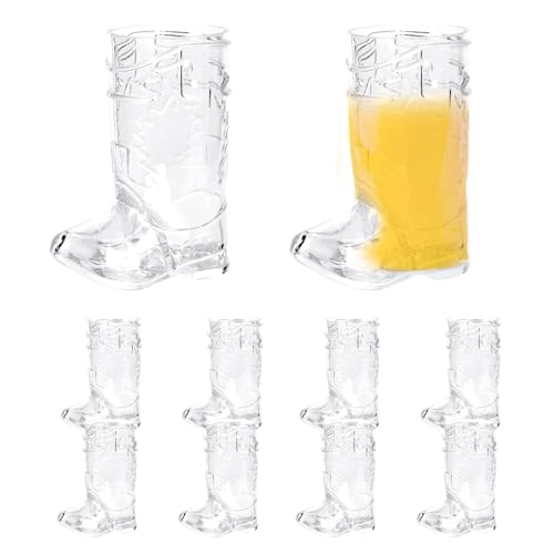 Lot de 10 verres à bière transparents pour bottes de cowboy, verres à bière de 30 ml, verres à bière compacts, cadeaux de fête de cowboy