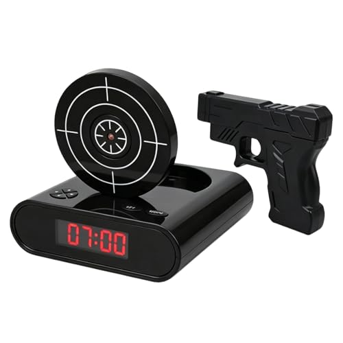 WVCYZY Wake Strike Alarm Clock with Gun Target Alarm Clock with Gun with Led Display Personalized Wake Up Gadget for Home Use Customizable Ringtones for Adults & Mens (Black)