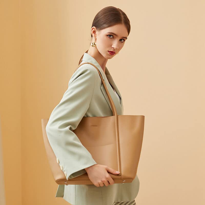 Prawdziwa skóra bydlęca - torebka damska na zakupy prezenty dla kobiet duża pojemność crossbody zamek błyskawiczny praca dojeżdżający do pracy na ramię vintage, Herbata mleczna, Large