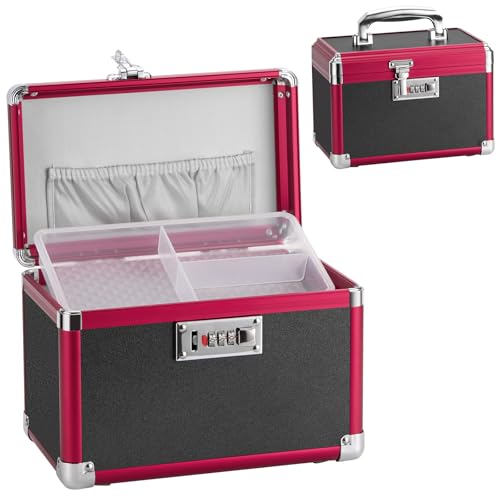 Image of Medicine Lock Box with Combination Lock - 10 x 6 x 6.7 Inches - First Aid Safe Medication Storage Box, Medications and Personal Items, Safe Boxes for Home and Outdoor - Black Red 【No strap】
